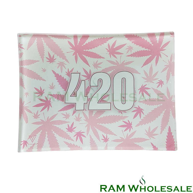 Glass Rolling Tray Pink 420