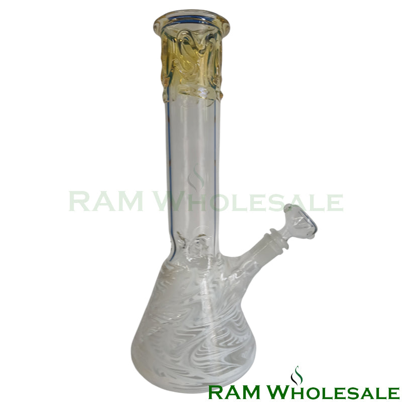 12" White Glass On Glass Beaker Waterpipe - WP12003