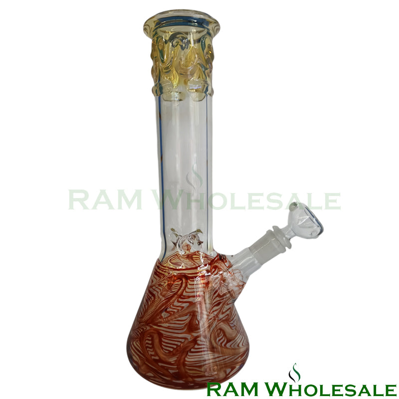 12" Red Glass On Glass Beaker Waterpipe - WP12004
