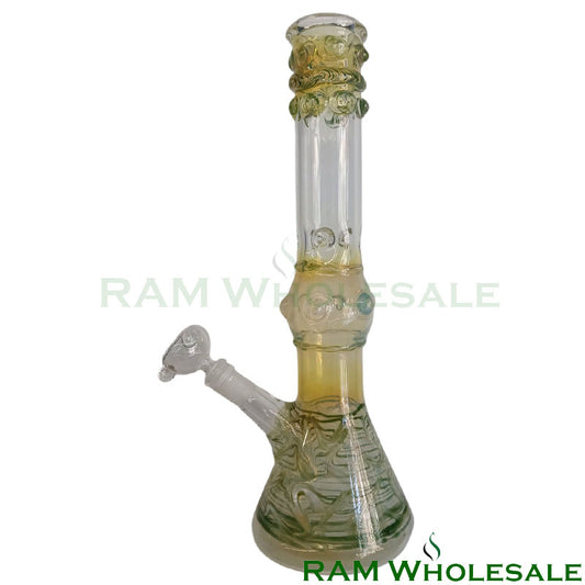 14" Green Water Pipe with Glass on Glass Joint and Bowl - WP14008