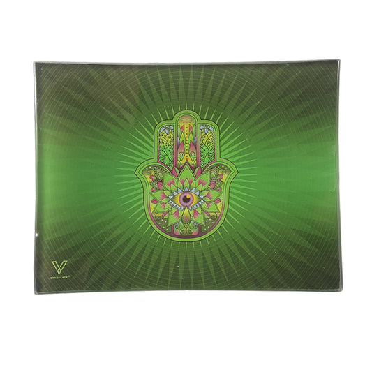 Glass Rolling Tray Green Hamsa